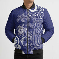 New Zealand Sea Animals with Maori Tribal Tattoo Bomber Puffer Jacket Blue Color