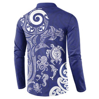 New Zealand Sea Animals with Maori Tribal Tattoo Button Sweatshirt Blue Color