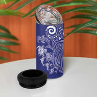 New Zealand Sea Animals with Maori Tribal Tattoo 4 in 1 Can Cooler Tumbler Blue Color LT03 - Polynesian Pride