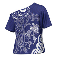 New Zealand Sea Animals with Maori Tribal Tattoo Cross Shoulder Shirt Blue Color LT03 - Polynesian Pride
