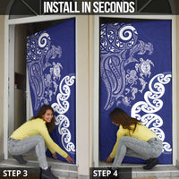 New Zealand Sea Animals with Maori Tribal Tattoo Door Cover Blue Color LT03 - Polynesian Pride