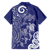 New Zealand Sea Animals with Maori Tribal Tattoo Family Matching Off Shoulder Short Dress and Hawaiian Shirt Blue Color LT03 - Polynesian Pride