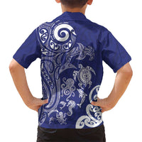 New Zealand Sea Animals with Maori Tribal Tattoo Family Matching Summer Maxi Dress and Hawaiian Shirt Blue Color LT03 - Polynesian Pride
