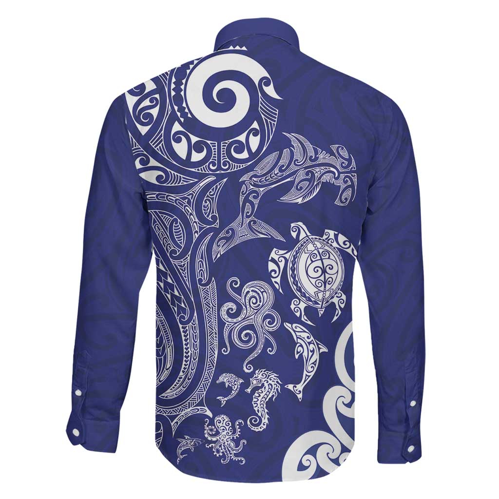 New Zealand Sea Animals with Maori Tribal Tattoo Family Matching Tank Maxi Dress and Hawaiian Shirt Blue Color LT03 - Polynesian Pride