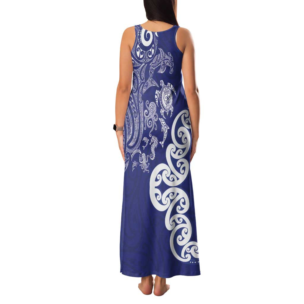 New Zealand Sea Animals with Maori Tribal Tattoo Family Matching Tank Maxi Dress and Hawaiian Shirt Blue Color LT03 - Polynesian Pride
