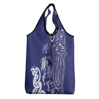 New Zealand Sea Animals with Maori Tribal Tattoo Grocery Bag Blue Color