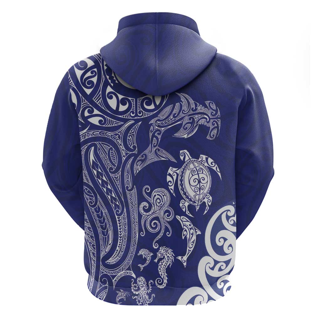 New Zealand Sea Animals with Maori Tribal Tattoo Hoodie Blue Color LT03 - Polynesian Pride