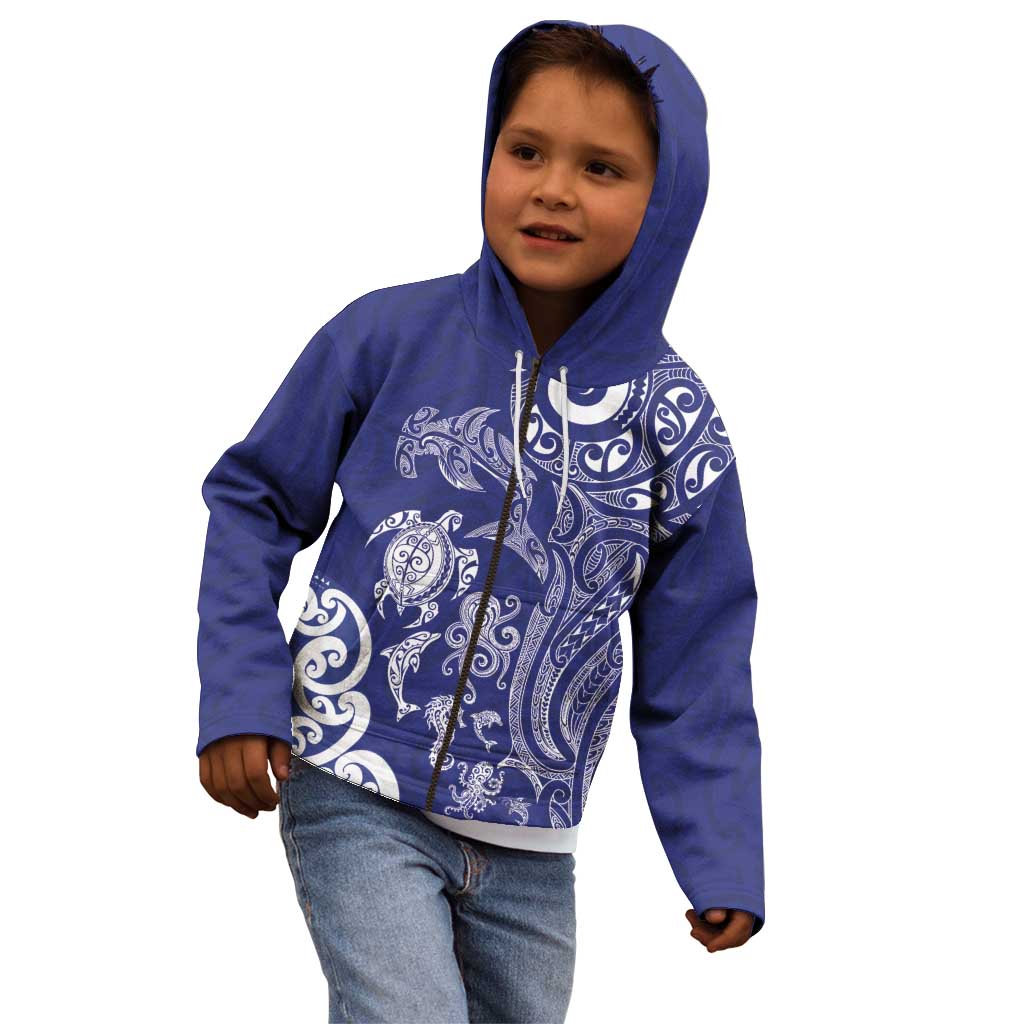 New Zealand Sea Animals with Maori Tribal Tattoo Kid Hoodie Blue Color LT03 - Polynesian Pride