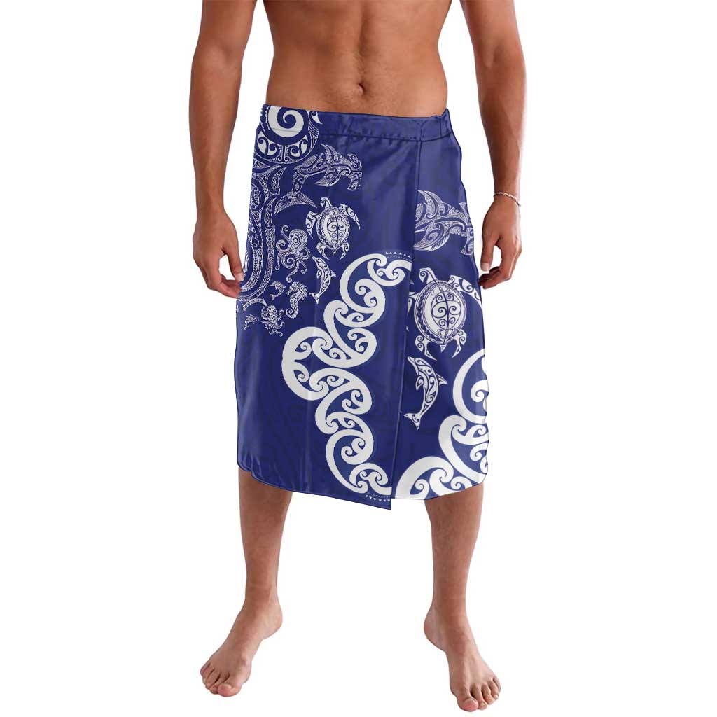 New Zealand Sea Animals with Maori Tribal Tattoo Lavalava Blue Color