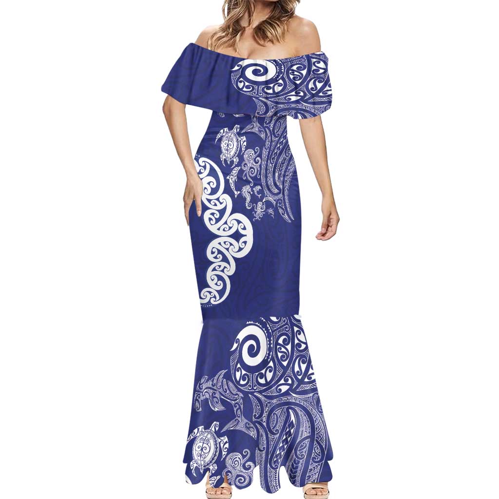 New Zealand Sea Animals with Maori Tribal Tattoo Mermaid Dress Blue Color LT03 - Polynesian Pride