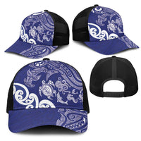 New Zealand Sea Animals with Maori Tribal Tattoo Mesh Trucker Cap Blue Color