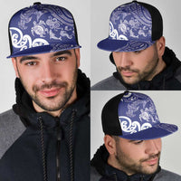 New Zealand Sea Animals with Maori Tribal Tattoo Mesh Trucker Cap Blue Color