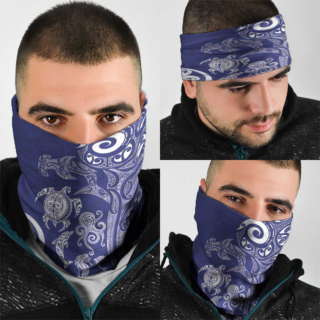 New Zealand Sea Animals with Maori Tribal Tattoo Neck Gaiter Blue Color LT03 - Polynesian Pride