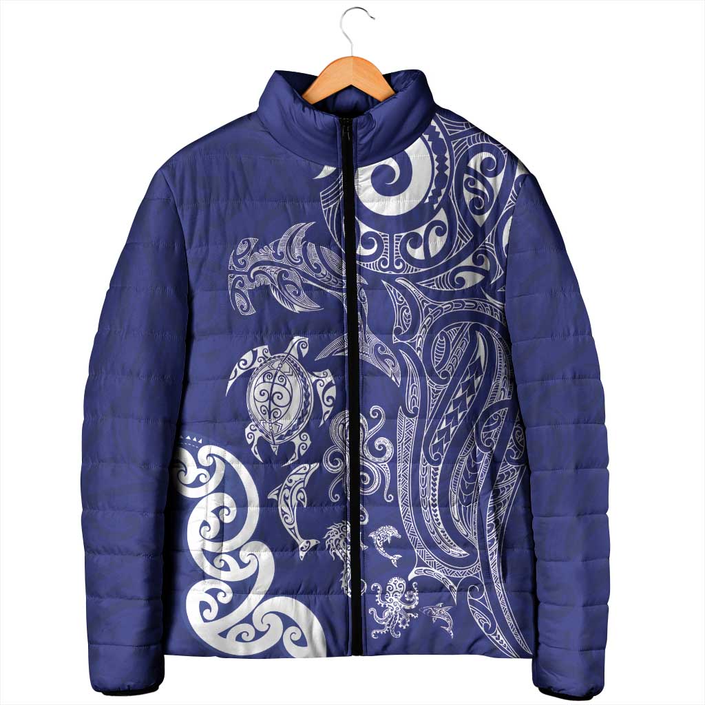 New Zealand Sea Animals with Maori Tribal Tattoo Padded Jacket Blue Color