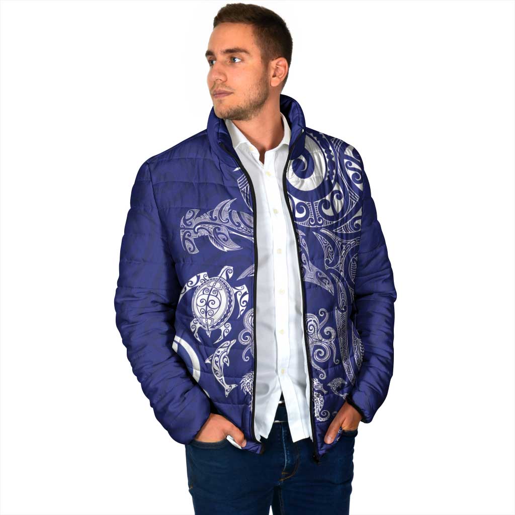 New Zealand Sea Animals with Maori Tribal Tattoo Padded Jacket Blue Color