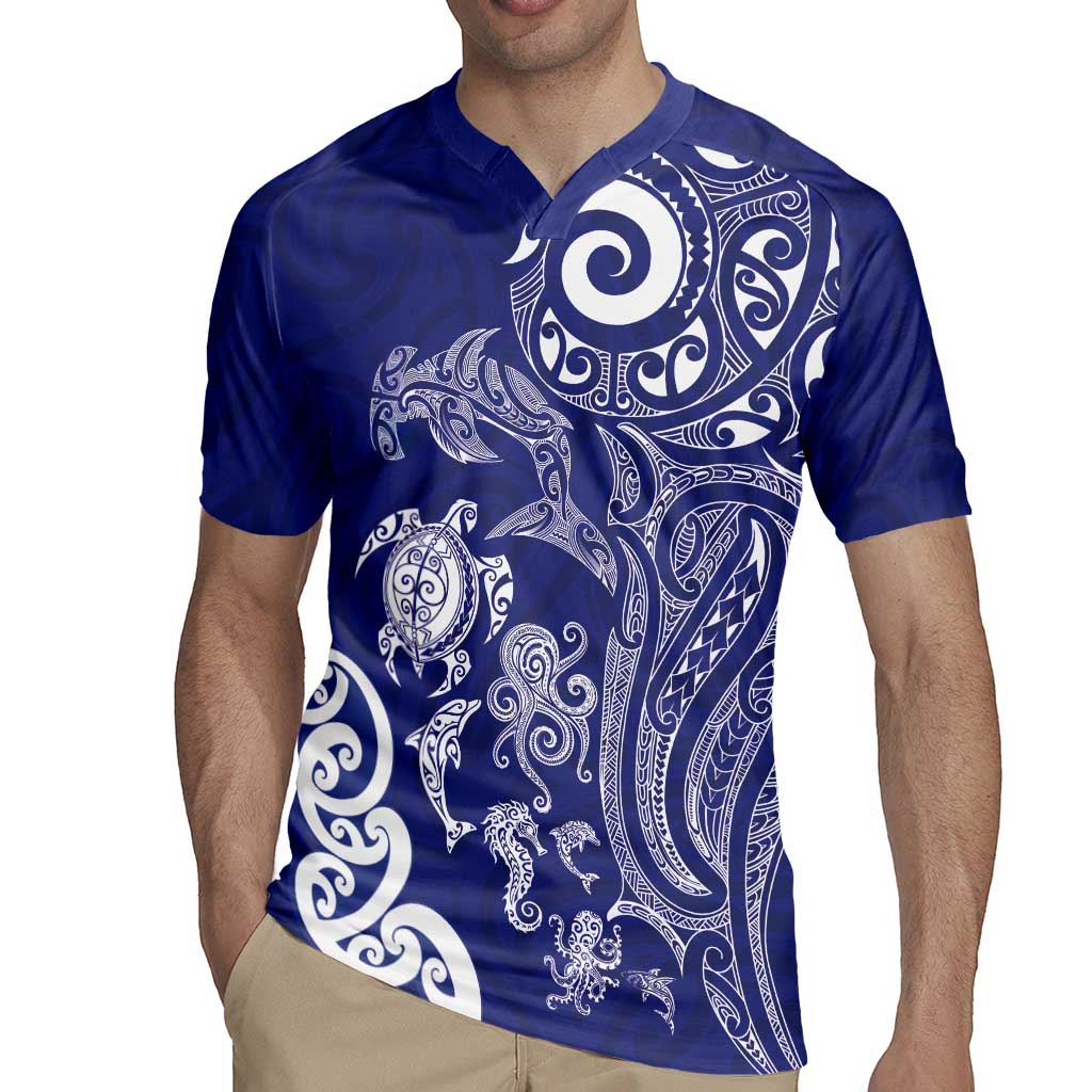 New Zealand Sea Animals with Maori Tribal Tattoo Rugby Jersey Blue Color LT03 - Polynesian Pride