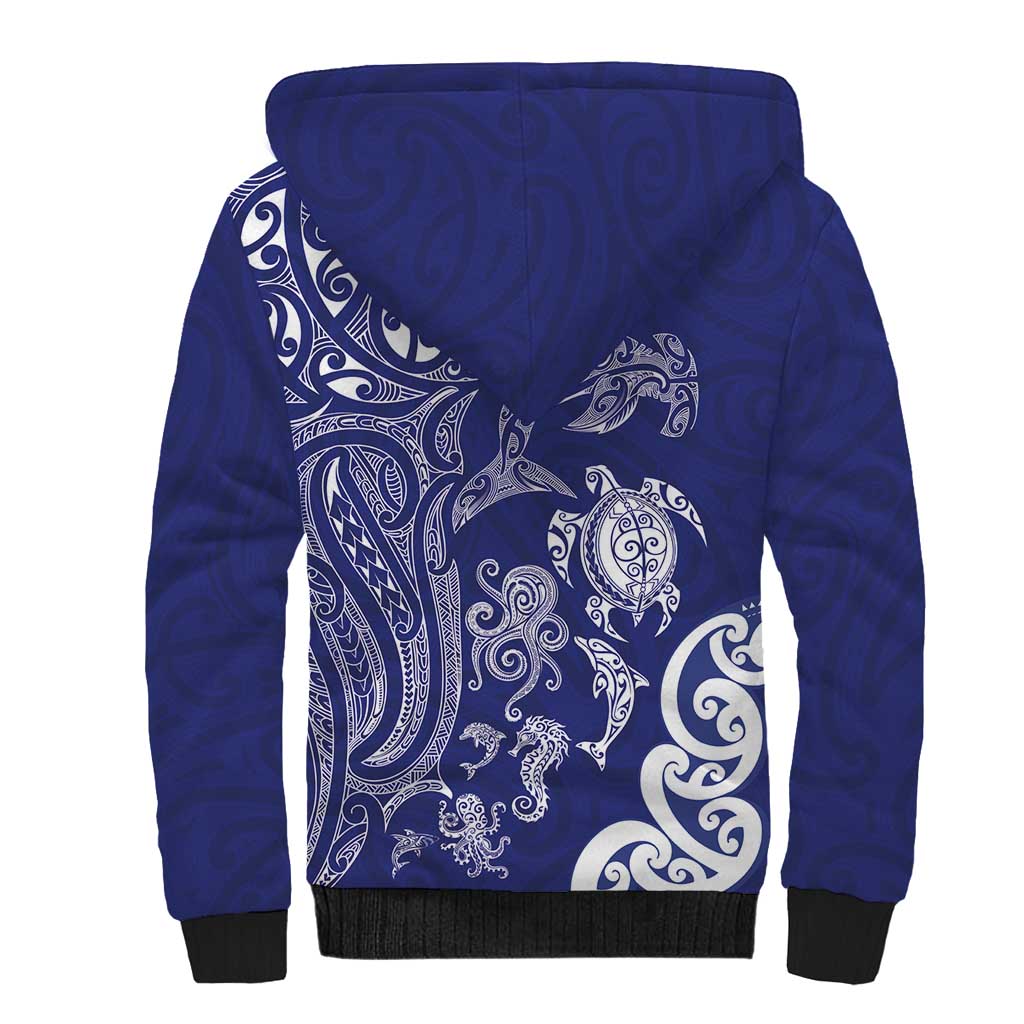New Zealand Sea Animals with Maori Tribal Tattoo Sherpa Hoodie Blue Color LT03 - Polynesian Pride