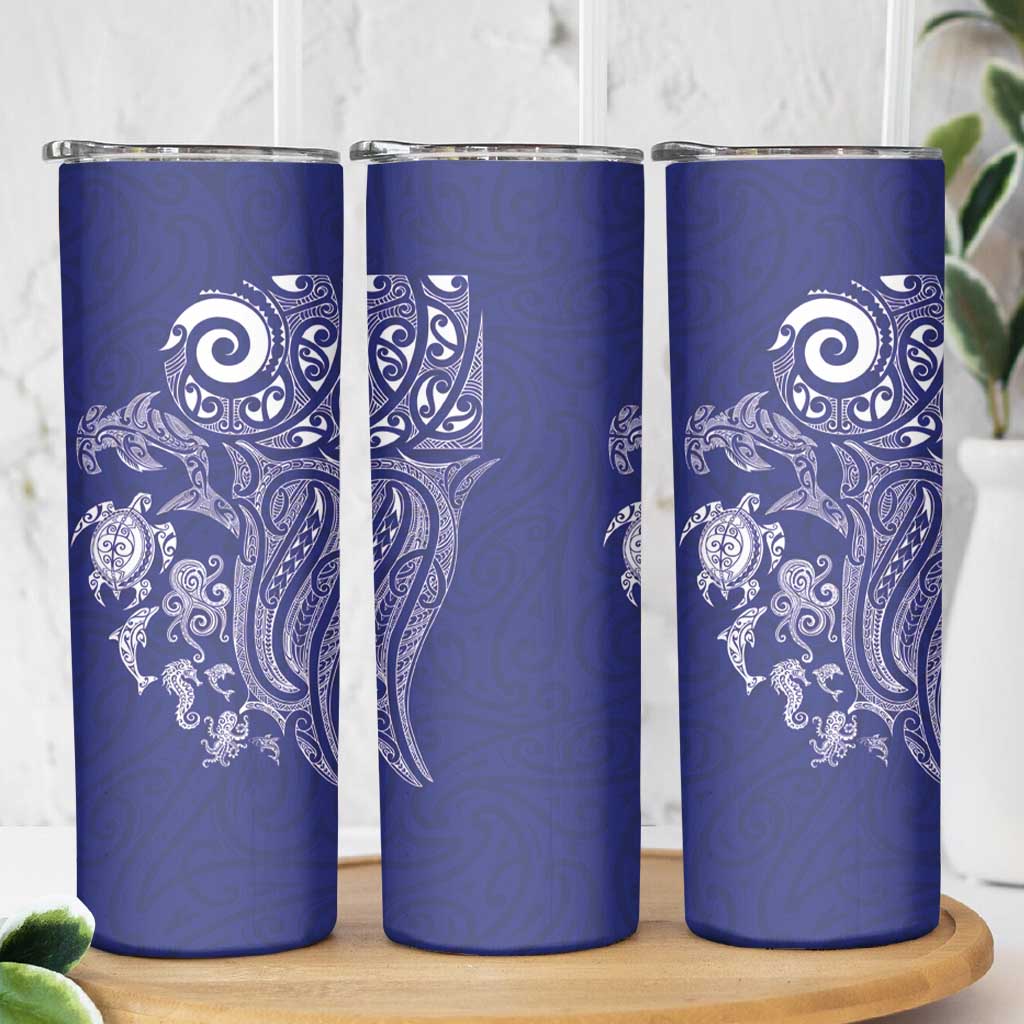 New Zealand Sea Animals with Maori Tribal Tattoo Skinny Tumbler Blue Color LT03 - Polynesian Pride