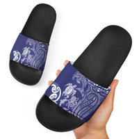 New Zealand Sea Animals with Maori Tribal Tattoo Slide Sandals Blue Color LT03 - Polynesian Pride
