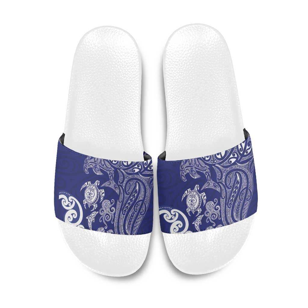 New Zealand Sea Animals with Maori Tribal Tattoo Slide Sandals Blue Color LT03 Blue - Polynesian Pride