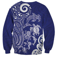 New Zealand Sea Animals with Maori Tribal Tattoo Sweatshirt Blue Color
