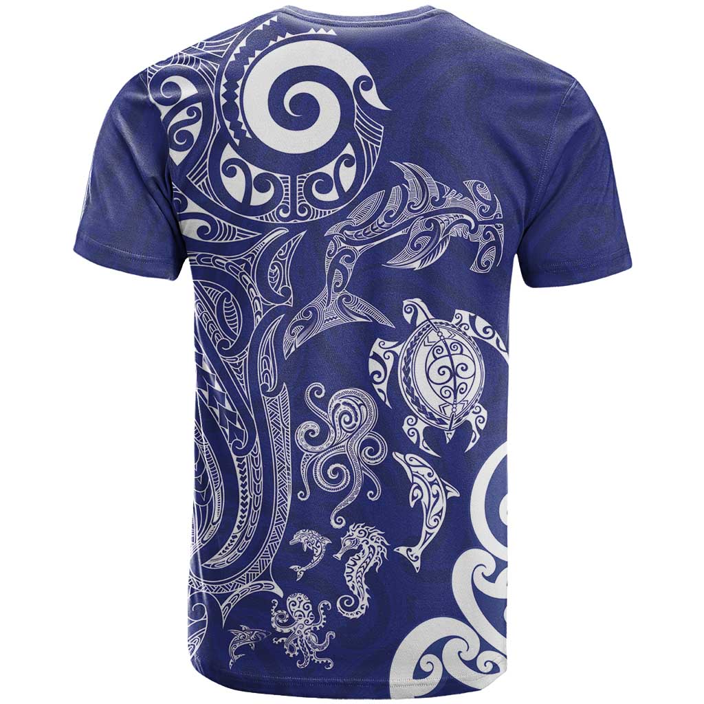 New Zealand Sea Animals with Maori Tribal Tattoo T Shirt Blue Color LT03 - Polynesian Pride