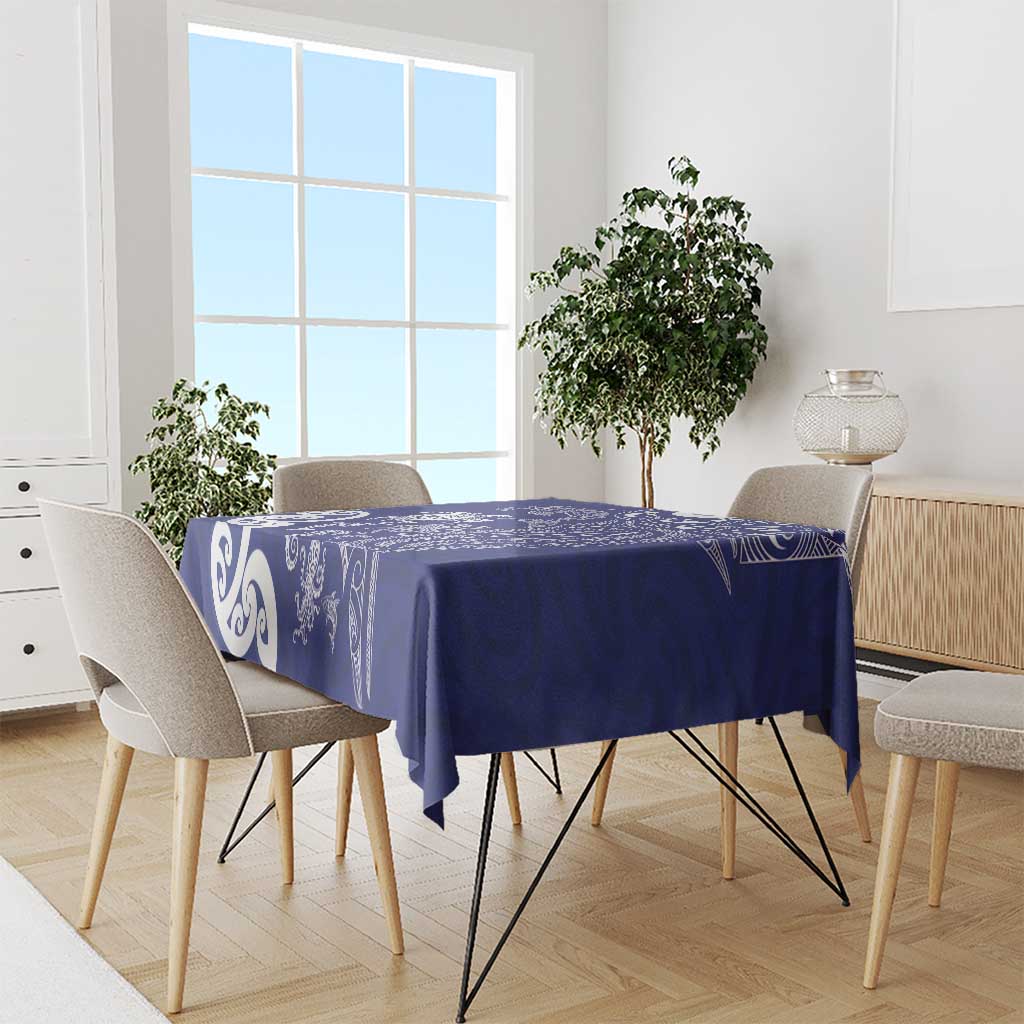 New Zealand Sea Animals with Maori Tribal Tattoo Tablecloth Blue Color