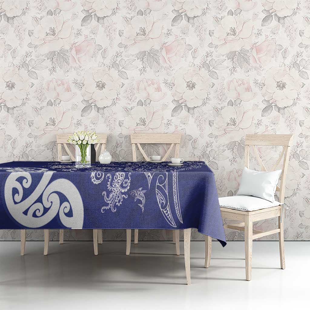 New Zealand Sea Animals with Maori Tribal Tattoo Tablecloth Blue Color