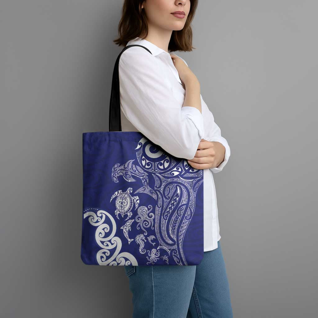 New Zealand Sea Animals with Maori Tribal Tattoo Tote Bag Blue Color LT03 - Polynesian Pride