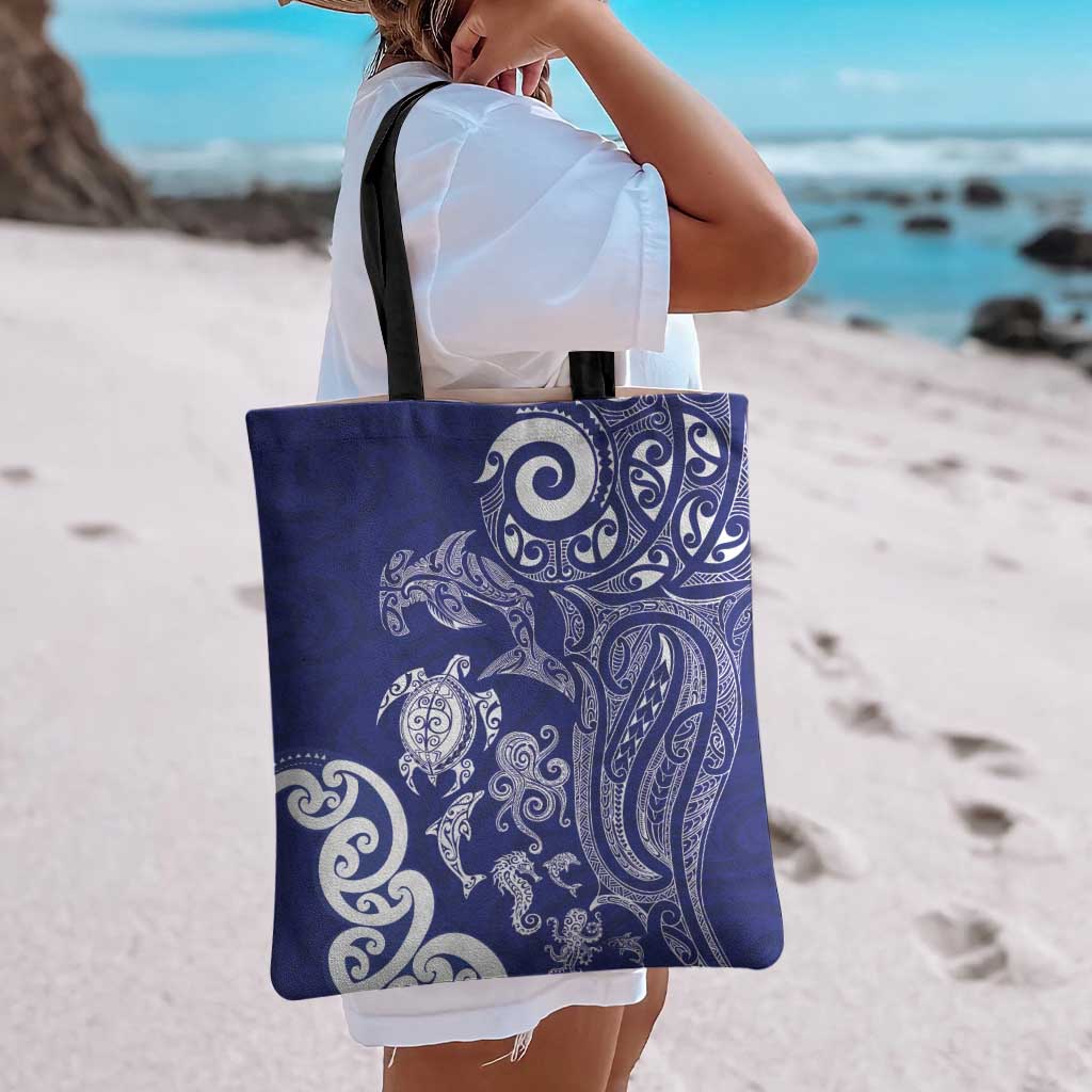 New Zealand Sea Animals with Maori Tribal Tattoo Tote Bag Blue Color LT03 - Polynesian Pride