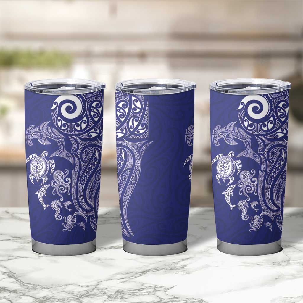 New Zealand Sea Animals with Maori Tribal Tattoo Tumbler Cup Blue Color LT03 - Polynesian Pride