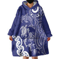 New Zealand Sea Animals with Maori Tribal Tattoo Wearable Blanket Hoodie Blue Color LT03 - Polynesian Pride