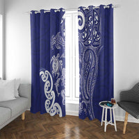 New Zealand Sea Animals with Maori Tribal Tattoo Window Curtain Blue Color