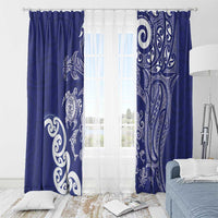 New Zealand Sea Animals with Maori Tribal Tattoo Window Curtain Blue Color
