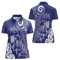 New Zealand Sea Animals with Maori Tribal Tattoo Women Polo Shirt Blue Color LT03 - Polynesian Pride