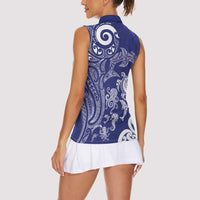 New Zealand Sea Animals with Maori Tribal Tattoo Women Sleeveless Polo Shirt Blue Color LT03 - Polynesian Pride