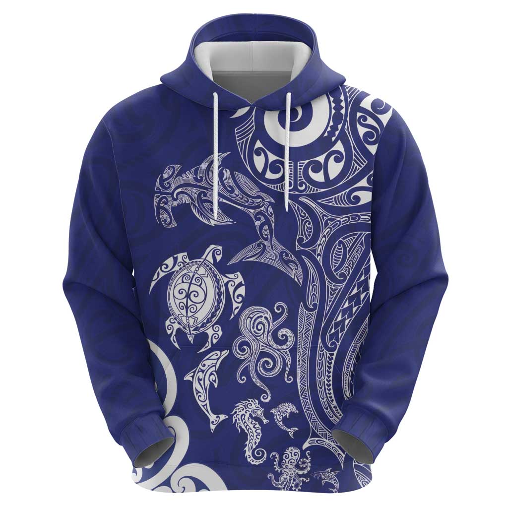 New Zealand Sea Animals with Maori Tribal Tattoo Zip Hoodie Blue Color LT03 - Polynesian Pride