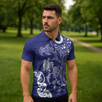 New Zealand Sea Animals with Maori Tribal Tattoo Zipper Polo Shirt Blue Color LT03 - Polynesian Pride