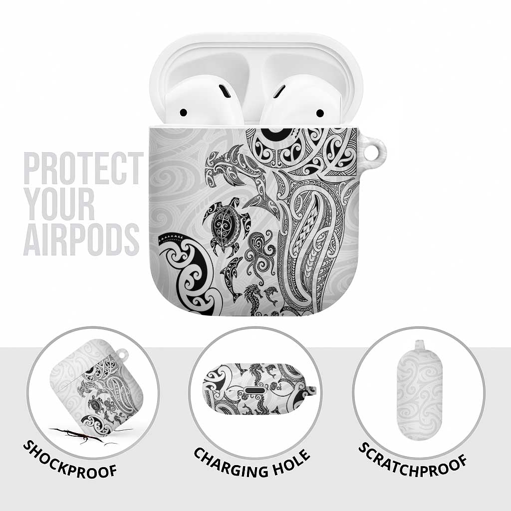 New Zealand Sea Animals with Maori Tribal Tattoo AirPods Case White Color LT03 - Polynesian Pride