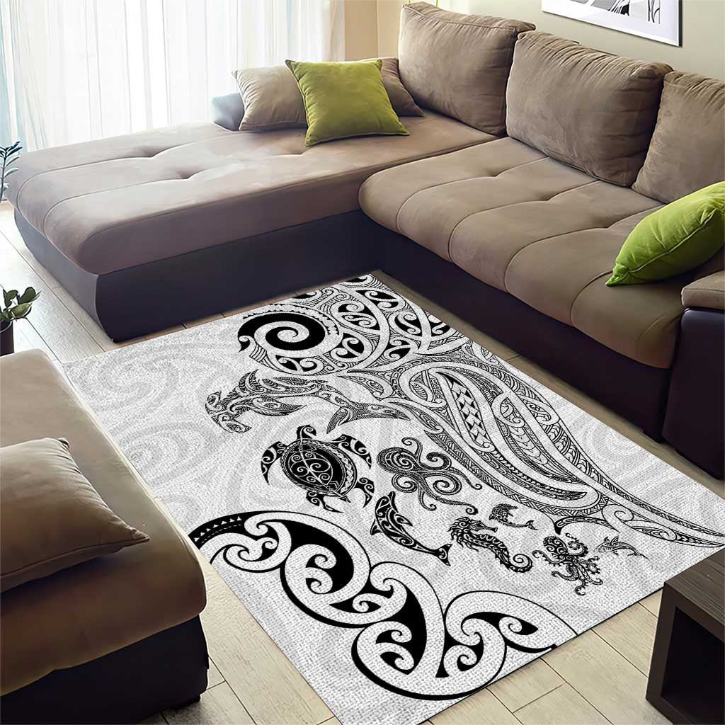 New Zealand Sea Animals with Maori Tribal Tattoo Area Rug White Color LT03 - Polynesian Pride