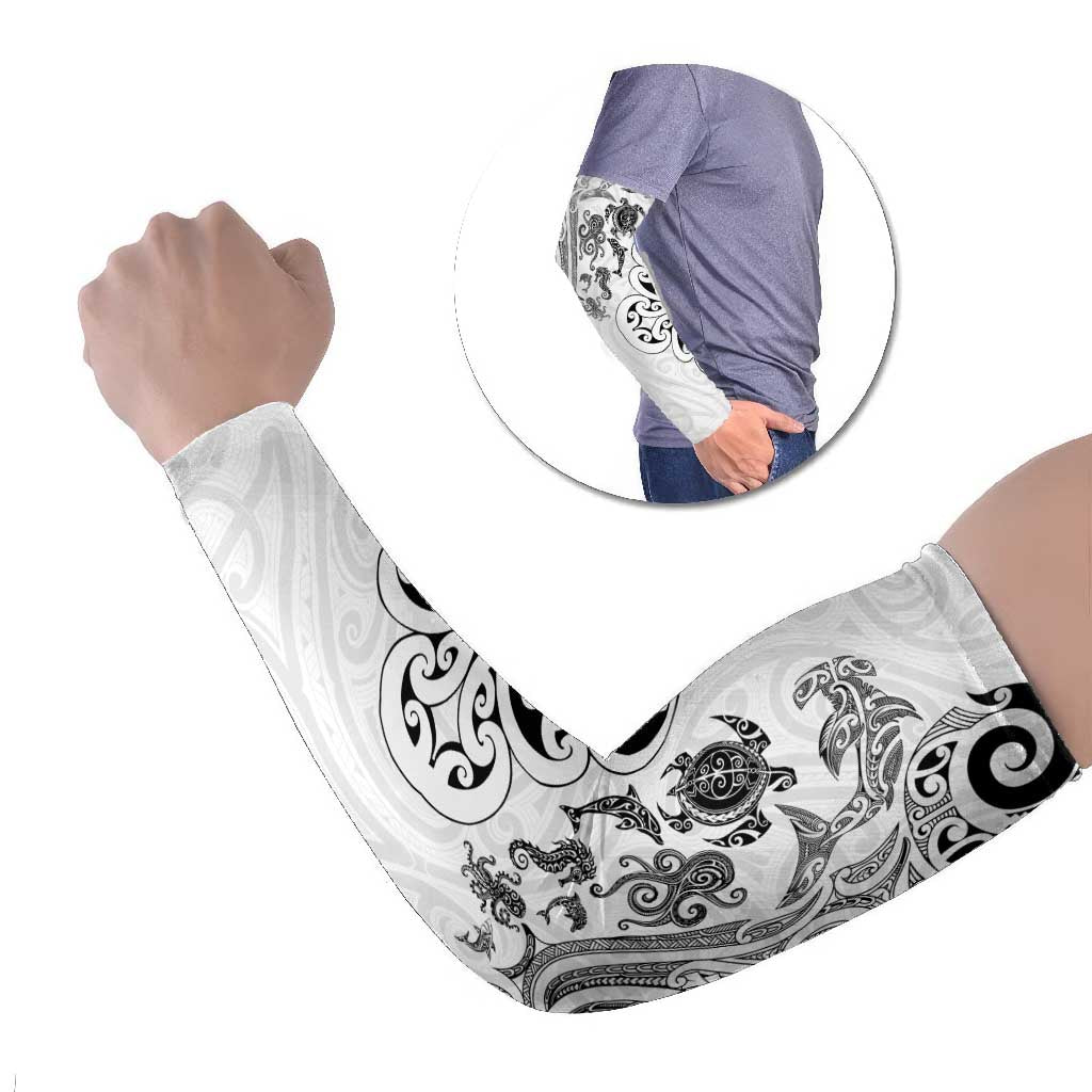 New Zealand Sea Animals with Maori Tribal Tattoo Arm Sleeves White Color
