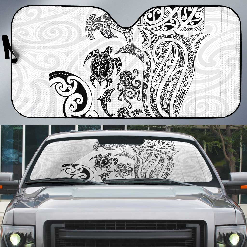 New Zealand Sea Animals with Maori Tribal Tattoo Auto Sun Shade White Color