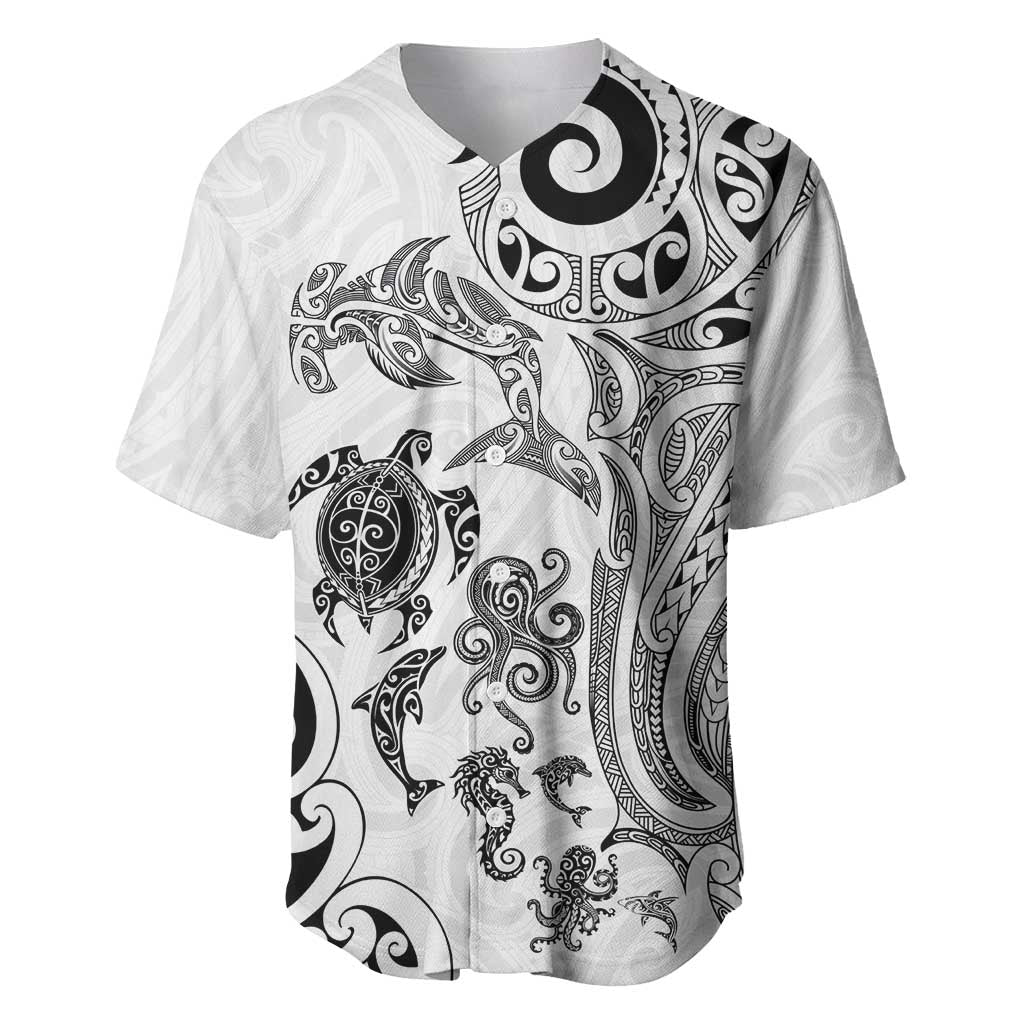 New Zealand Sea Animals with Maori Tribal Tattoo Baseball Jersey White Color