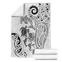 New Zealand Sea Animals with Maori Tribal Tattoo Blanket White Color