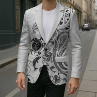 New Zealand Sea Animals with Maori Tribal Tattoo Blazer White Color