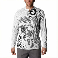 New Zealand Sea Animals with Maori Tribal Tattoo Button Sweatshirt White Color