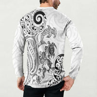 New Zealand Sea Animals with Maori Tribal Tattoo Button Sweatshirt White Color