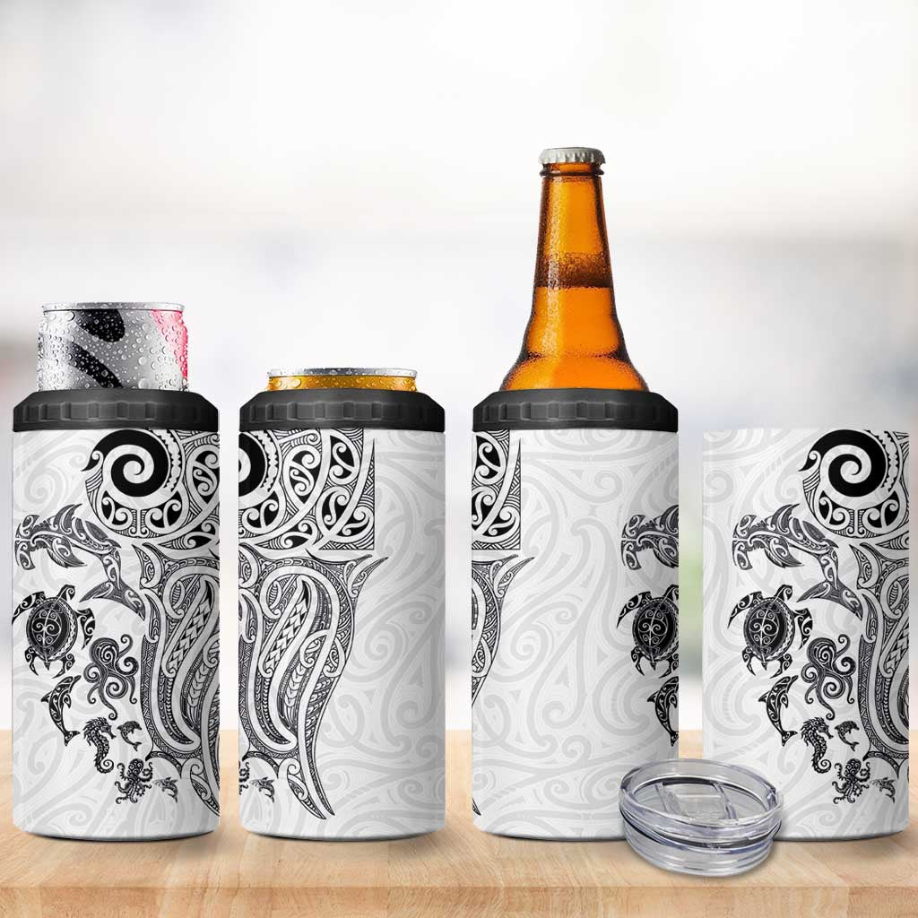 New Zealand Sea Animals with Maori Tribal Tattoo 4 in 1 Can Cooler Tumbler White Color LT03 - Polynesian Pride