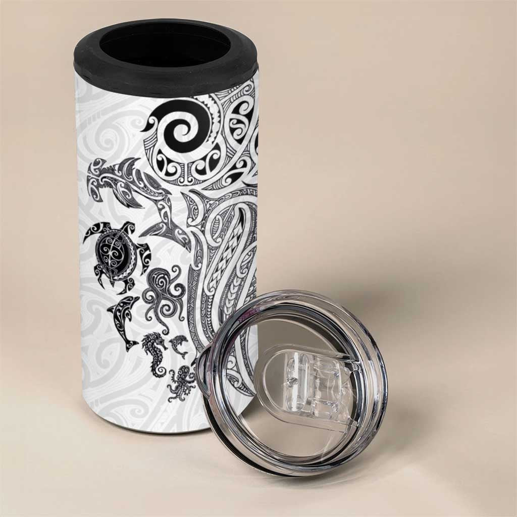 New Zealand Sea Animals with Maori Tribal Tattoo 4 in 1 Can Cooler Tumbler White Color LT03 - Polynesian Pride