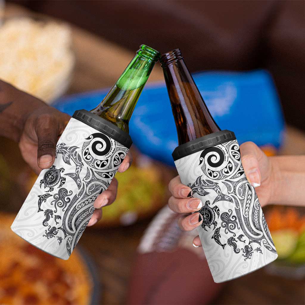 New Zealand Sea Animals with Maori Tribal Tattoo 4 in 1 Can Cooler Tumbler White Color LT03 - Polynesian Pride